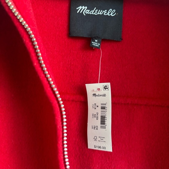 NWT Madewell Double-Faced Rounded-Sleeve Wool Blend Red Cherry Coat Jacket Med - Picture 11 of 16
